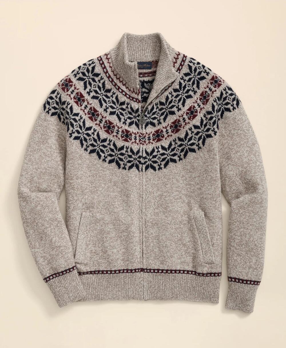 Brooks Brothers Merino Wool Fair Isle Full Zip Cardigan M
